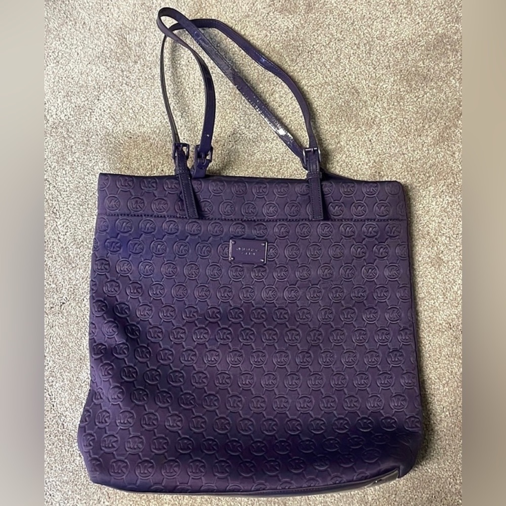 MK Monogrammed XL purple fabric Tote